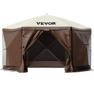 VEVOR Gazebo Screen Tent, 10 x 10 ft, 6 Sided Pop-up Camping Canopy Shelter Tent with Mesh Windows, Portable Carry Bag, Ground Stakes, Large Shade Tents for Outdoor Camping, Lawn and Backyard