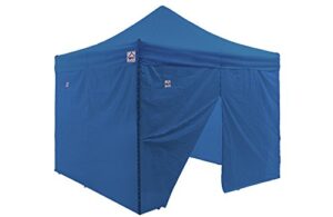 impact 10' x 10' pop up canopy tent with sidewalls, commercial grade steel frame, includes 4 sidewalls, weight bags and rollerbag, royal blue