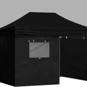 Eurmax USA Full Zippered Walls for 10 x 15 Easy Pop Up Canopy Tent,Enclosure Sidewall Kit with Roller Up Mesh Window and Door 4 Walls ONLY,NOT Including Frame and Top（Black）