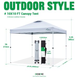 Acepic,10x10 Pop Up Canopy Tent,300D Silver-Coating Top,Pop Up Canopy Tent Instant Portable Shelter with 1-Button Push and Wheel Carry Bag, 8 Stakes and 4 Upgrade Heavy Duty Canopy Weights (White)