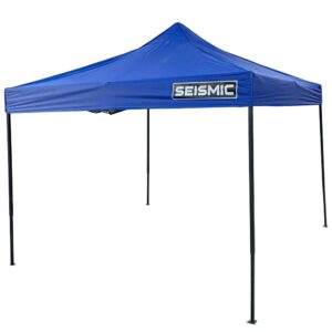 seismic audio - blue 10x10 commercial pop up tent shade canopy with wall, roller bag, stakes and weight bags for outdoors