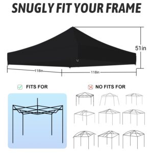 ShiningShow 10x10 Canopy Replacement Top for Pop Up Canopy Tent, UV Protection, Waterproof and Windproof Tent Roof for Outdoor Garden Patio Sun Shade, Black