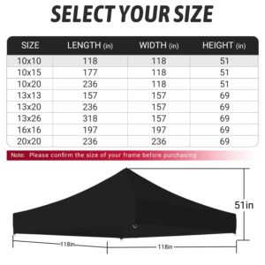 ShiningShow 10x10 Canopy Replacement Top for Pop Up Canopy Tent, UV Protection, Waterproof and Windproof Tent Roof for Outdoor Garden Patio Sun Shade, Black