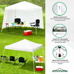 Caravan Canopy V-Series 12 x 12' Tent Sidewalls with V-Series 2 12 x 12' Pop-Up Tent Slanted Leg Instant Canopy & 4 6-Pound Cement Weight Plates