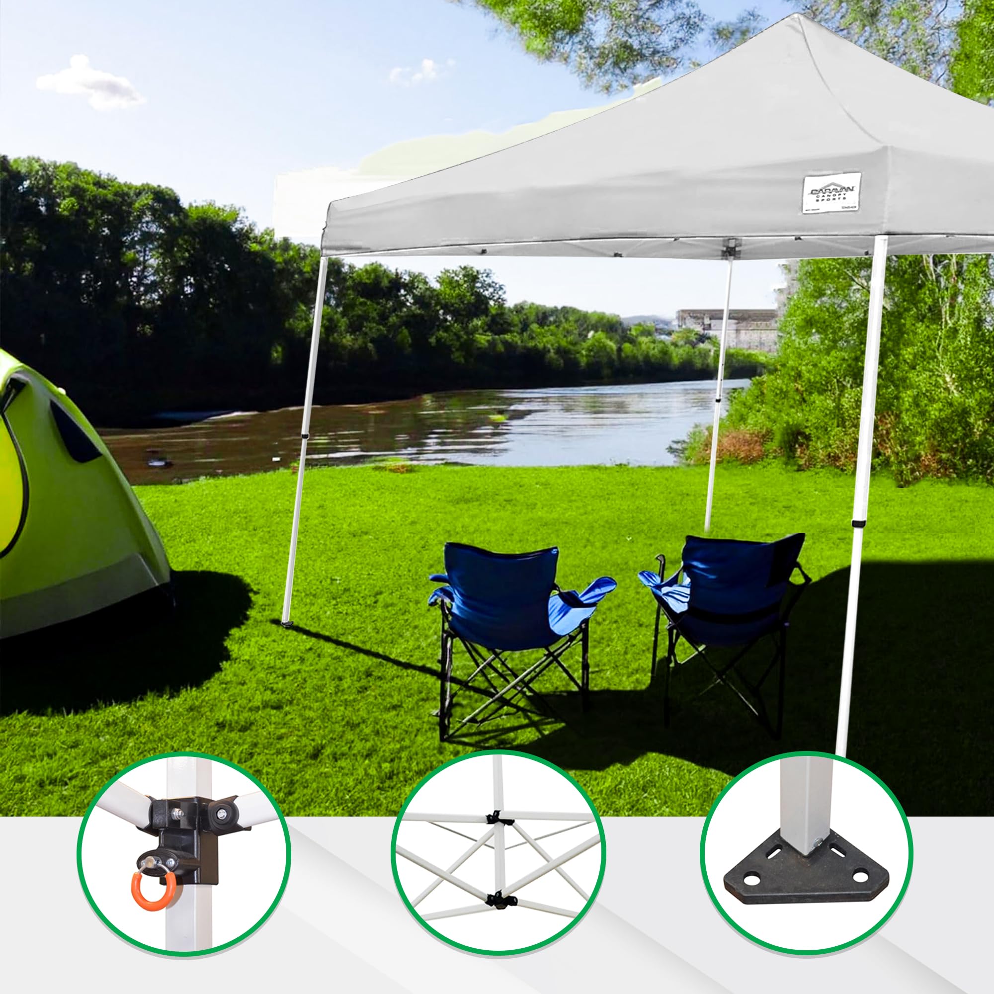 Caravan Canopy V-Series 12 x 12' Tent Sidewalls with V-Series 2 12 x 12' Pop-Up Tent Slanted Leg Instant Canopy & 4 6-Pound Cement Weight Plates