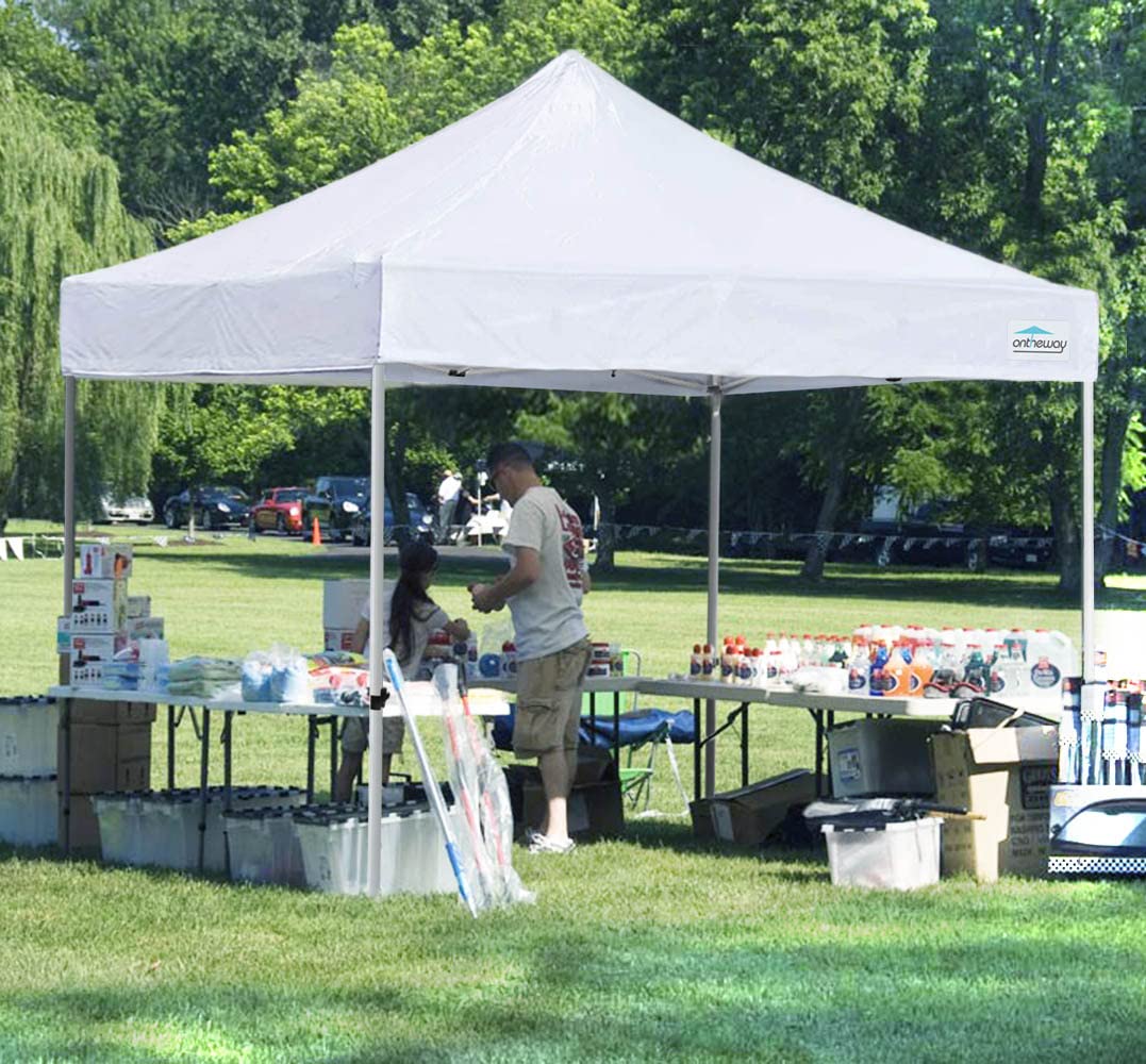 Ontheway 10'x10' Ez Pop-up Canopy Tent Commercial Instant Canopies with Roller Bag and 4 SandBags (White)