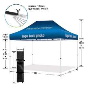 Custom Tents 10x15 with Logo, Custom Canopy Tent 10x15 with Logo, Personalized Pop Up Tent Canopy for Tradeshow Outdoor Events Advertising, Roller Bag Included (3 Full Walls)