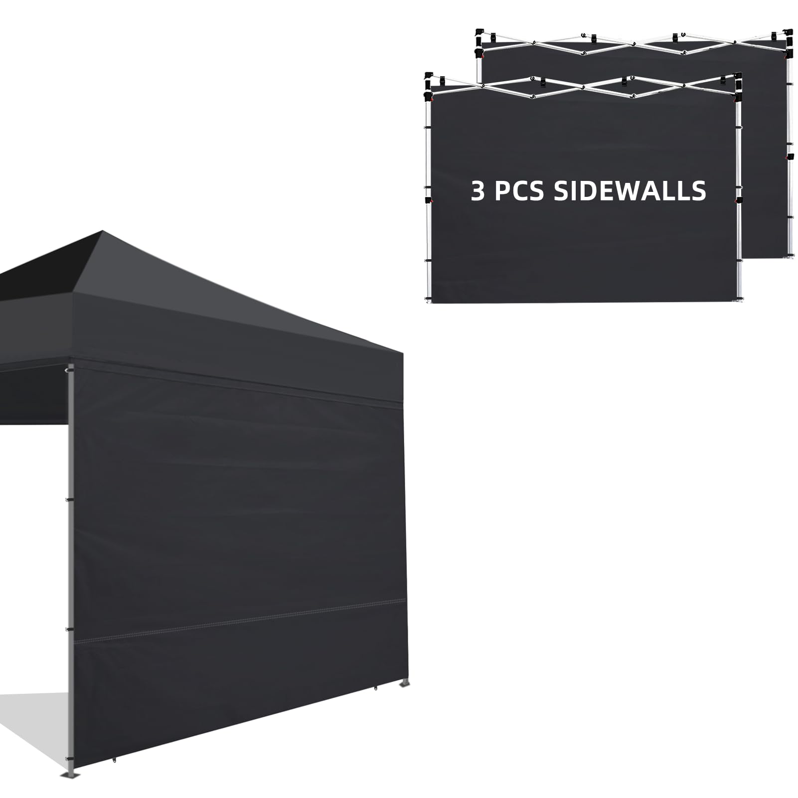 Joramoy Canopy Tent Sidewalls for 10×10 Pop Up Canopy, 3 Pack Instant Canopy Sunwall, Waterproof and UV Protection Canopy Shade Wall, Straight Leg Canopy Sidewalls 3 PCS Only(Black)