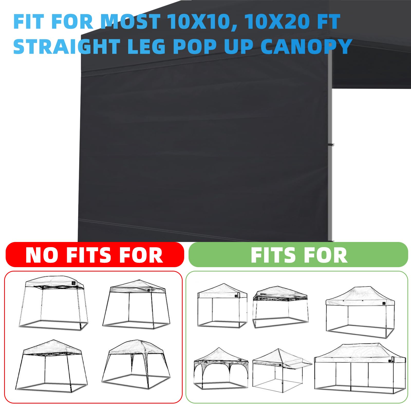 Joramoy Canopy Tent Sidewalls for 10×10 Pop Up Canopy, 3 Pack Instant Canopy Sunwall, Waterproof and UV Protection Canopy Shade Wall, Straight Leg Canopy Sidewalls 3 PCS Only(Black)