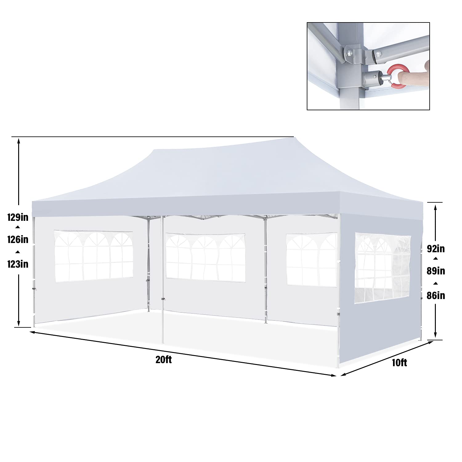 10x20 Heavy Duty Pop Up Canopy Tent, Instant Outdoor Beach Canopy Tent with 4 Removable Sidewalls and Carrying Bag, Waterproof Gazebo Tent Shelter for Parties, Backyard, and Wedding