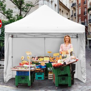 Tangkula 10x10ft Pop up Canopy Tent, Commercial Instant Canopy with 5 Removable Zippered Sidewalls & Extended Awning, Portable Market Canopy Tent with 4 Sand Bags, 8 Stakes, 4 Ropes & Roller Bag