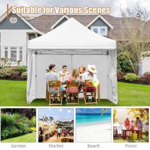 Tangkula 10x10ft Pop up Canopy Tent, Commercial Instant Canopy with 5 Removable Zippered Sidewalls & Extended Awning, Portable Market Canopy Tent with 4 Sand Bags, 8 Stakes, 4 Ropes & Roller Bag