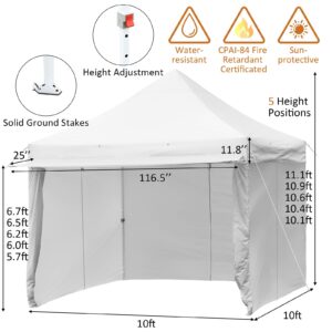 Tangkula 10x10ft Pop up Canopy Tent, Commercial Instant Canopy with 5 Removable Zippered Sidewalls & Extended Awning, Portable Market Canopy Tent with 4 Sand Bags, 8 Stakes, 4 Ropes & Roller Bag