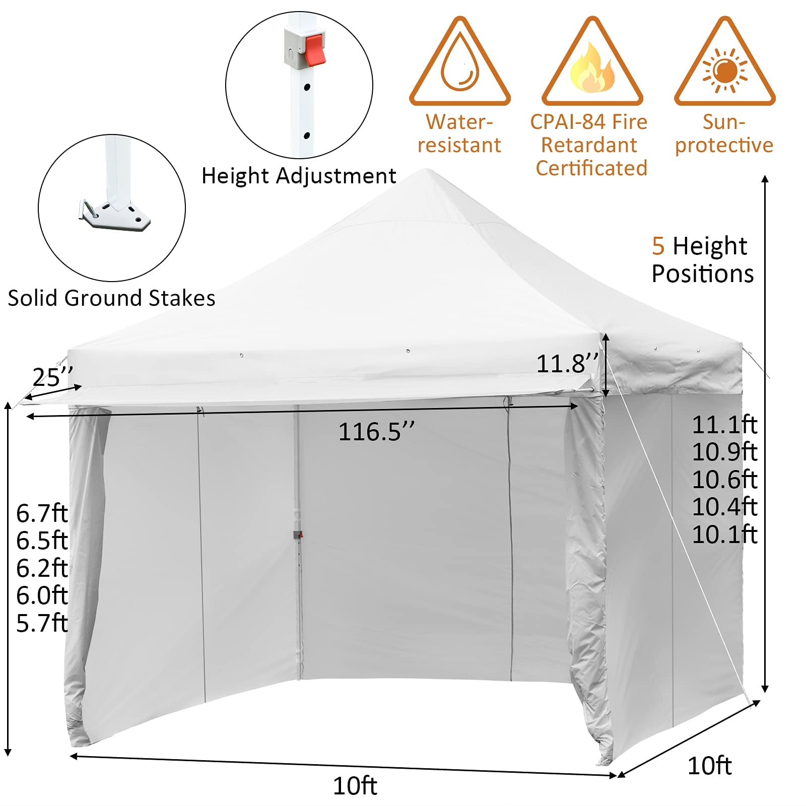 Tangkula 10x10ft Pop up Canopy Tent, Commercial Instant Canopy with 5 Removable Zippered Sidewalls & Extended Awning, Portable Market Canopy Tent with 4 Sand Bags, 8 Stakes, 4 Ropes & Roller Bag