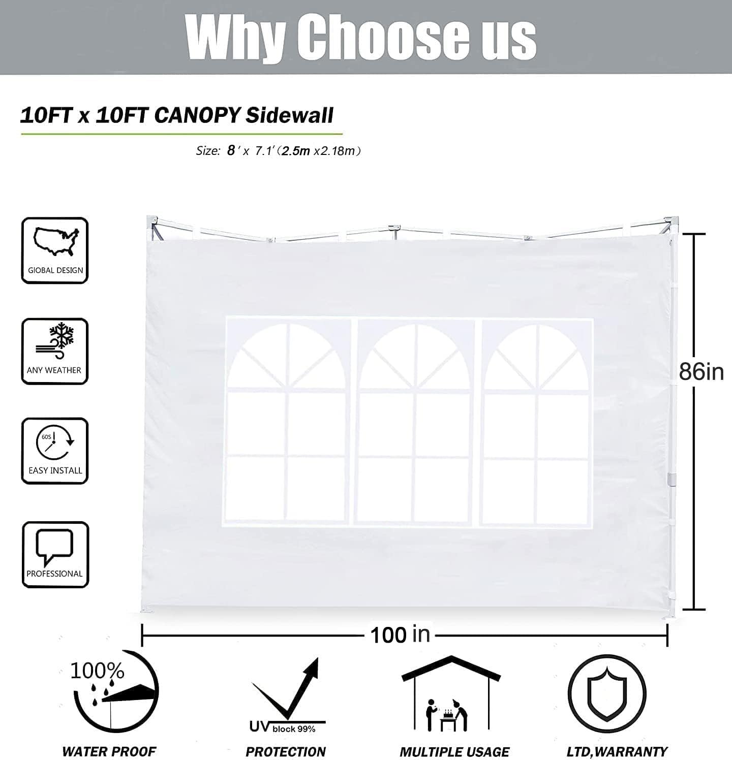 SCOCANOPY 2PCS SideWall with Window for 8x8 Canopy Frame (Grey)