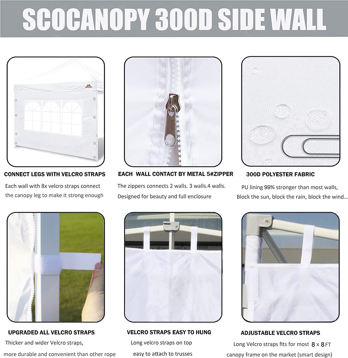 SCOCANOPY 2PCS SideWall with Window for 8x8 Canopy Frame (Grey)