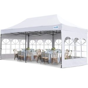 quictent 10x20 ez pop up canopy with sidewall,heavy duty canopy tent party tent for wedding outdoor event,6 sandbag included (white)