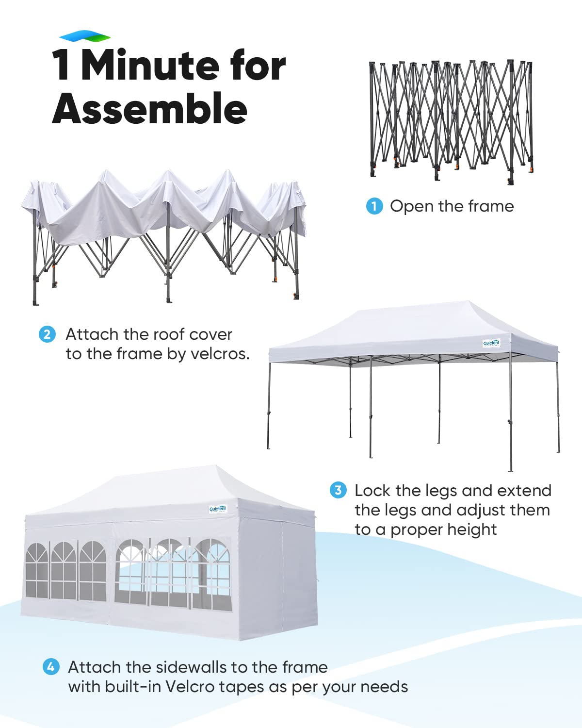 Quictent 10x20 EZ Pop Up Canopy with Sidewall,Heavy Duty Canopy Tent Party Tent for Wedding Outdoor Event,6 Sandbag Included (White)