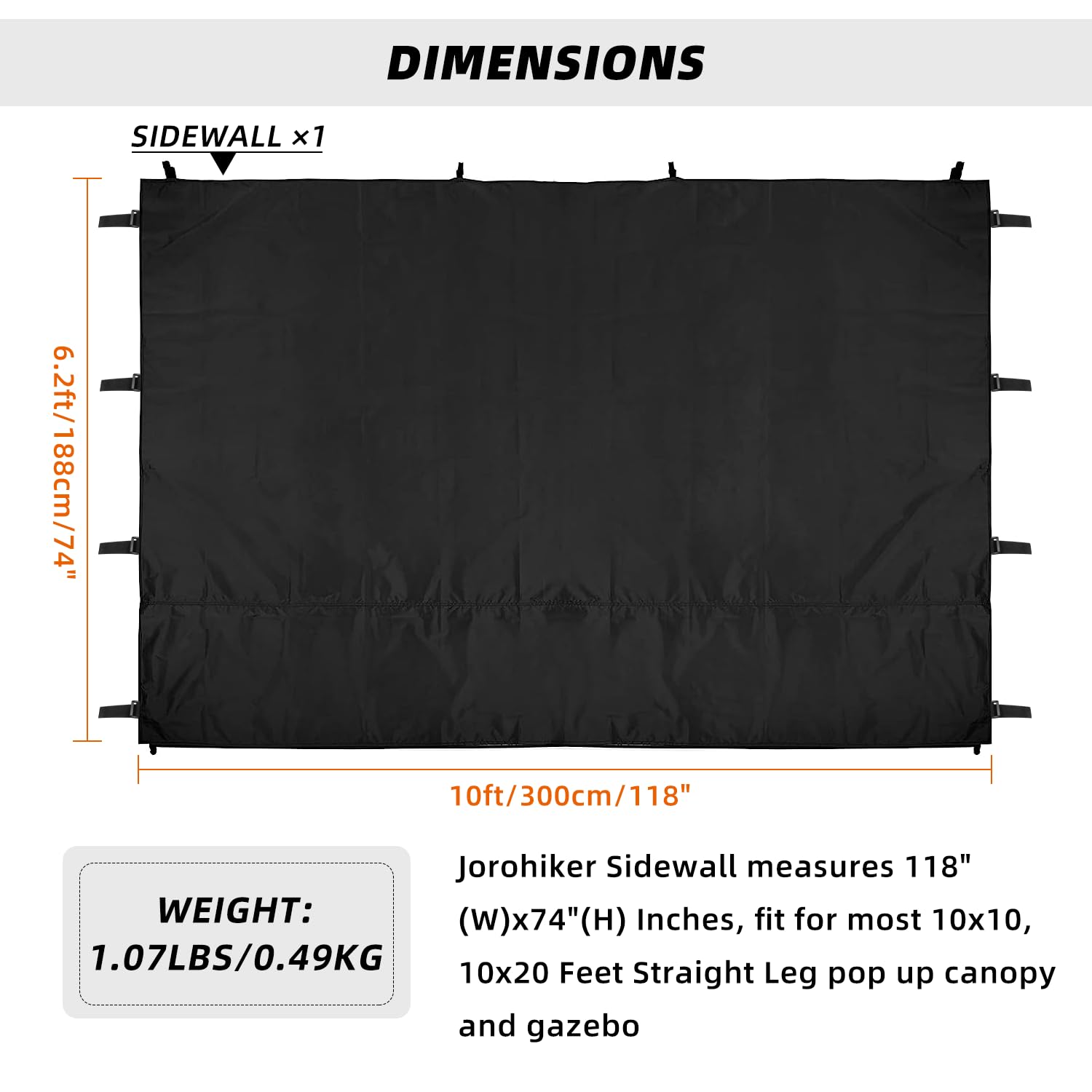 Instant Canopy SunWall 10x10 Canopy Wall Sidewall for Pop Up Canopy Tent,1 Piece Sidewall Only (10x10, Black)