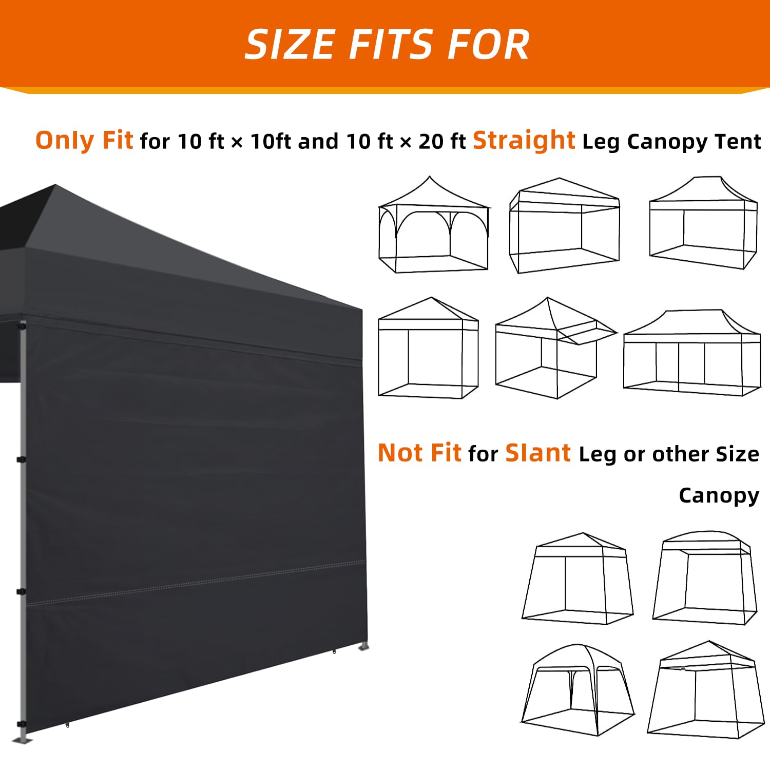 Instant Canopy SunWall 10x10 Canopy Wall Sidewall for Pop Up Canopy Tent,1 Piece Sidewall Only (10x10, Black)