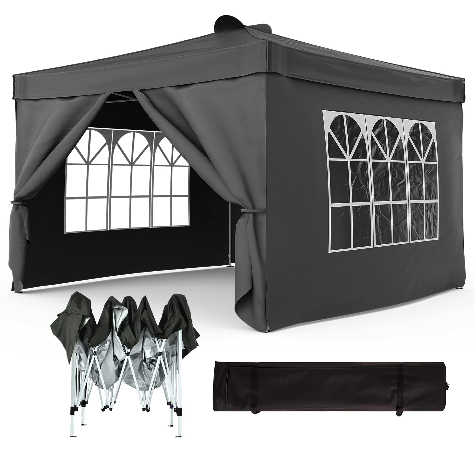 JOINATRE 8 x 8 Pop Up Canopy 4 Removable Sidewalls, Easy Set Up Outdoor Canopy Tent, Instant Folding Ez Up Canopy Commercial Gazebo Shelter, Air Vents, UV Protection with Carry Bag (Black)