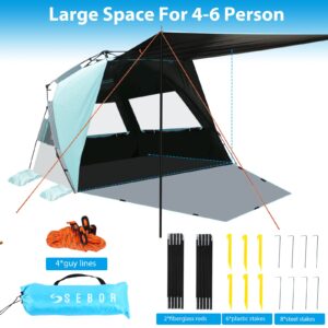 SEBOR Beach Tent, Deluxe XL Pop-up Canopy Cabana Beach Shade Tent for 4-6 Person, UPF 50+ with Dark Shelter Technology, Easy Set Up and Portable Beach Tent Sun Shelter (Mint Green)