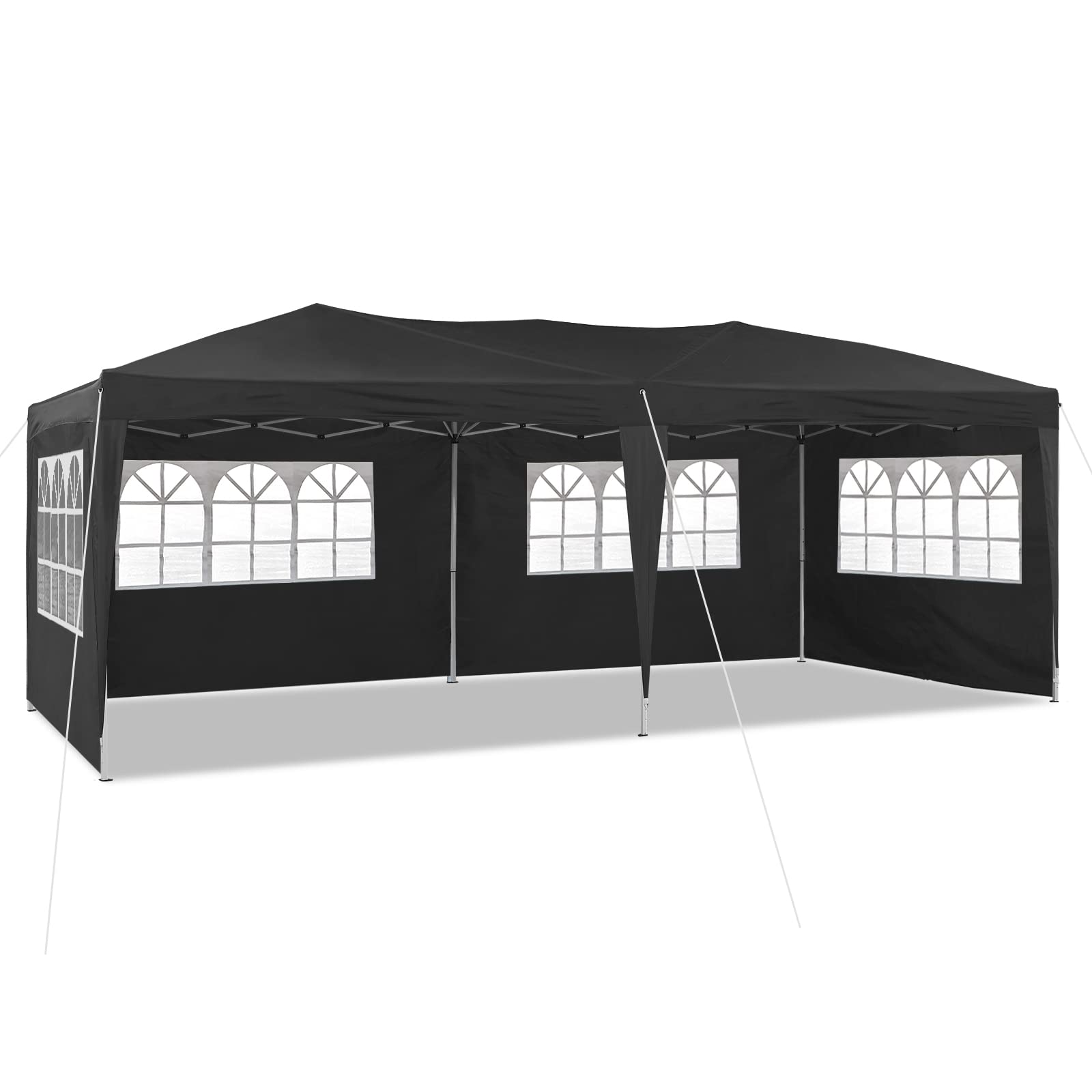 TUKAILAI 10' x 20' Pop Up Gazebo Marquee, Anti-UV Party Wedding Tent Event Shelters with 6 Removable Sidewalls & Carry Bag, Heavy Duty Instant Canopy for Outdoor Camping Garden Patio (Black)