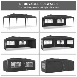 TUKAILAI 10' x 20' Pop Up Gazebo Marquee, Anti-UV Party Wedding Tent Event Shelters with 6 Removable Sidewalls & Carry Bag, Heavy Duty Instant Canopy for Outdoor Camping Garden Patio (Black)