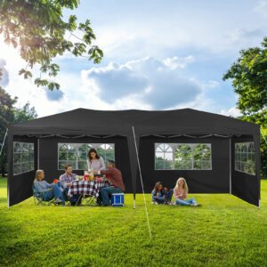 TUKAILAI 10' x 20' Pop Up Gazebo Marquee, Anti-UV Party Wedding Tent Event Shelters with 6 Removable Sidewalls & Carry Bag, Heavy Duty Instant Canopy for Outdoor Camping Garden Patio (Black)