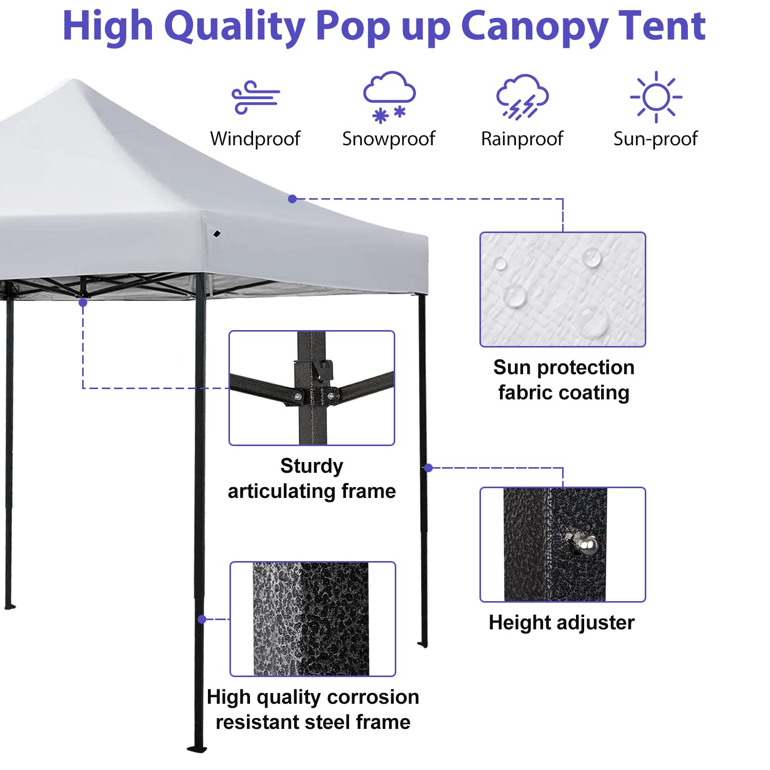 10x10 FT Pop up Canopy Tent, Outdoor Commercial Folding Canopy Tents Big Party Tent with Wheeled Carry Bag, 4 Weight Sand Bag, Stakes and Ropes, for Flea Market Garden Backyard, White