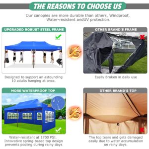 COBIZI 10x20 Pop Up Canopy Tent Heavy Duty with 6 Removable Sidewalls, Commercial Heavy Duty Pop Up Tent for Parties All Weather Waterproof and UV 50+ Wedding Tent with Roller Bag(Legs Upgraded)