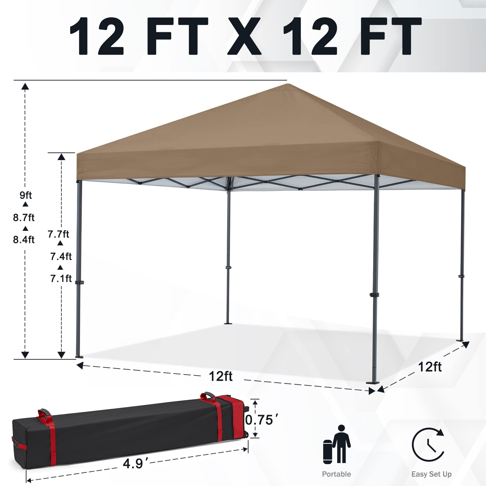 COOSHADE Durable Easy Pop Up Canopy Tent 12x12Ft(Khaki)