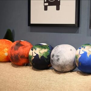 WeightedPlush 10in Blue Earth Planet Plush Pillow, Soft Realistic Mars Moon Sun Stuffed Animal Globe Plushies Toys Learning Science Astronomy Space Solar System Educational Stuffed (Moon)