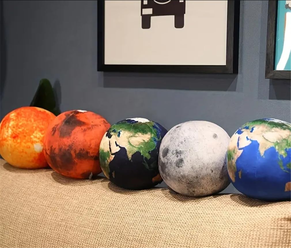 WeightedPlush 10in Blue Earth Planet Plush Pillow, Soft Realistic Mars Moon Sun Stuffed Animal Globe Plushies Toys Learning Science Astronomy Space Solar System Educational Stuffed (Moon)