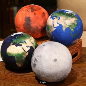 WeightedPlush 10in Blue Earth Planet Plush Pillow, Soft Realistic Mars Moon Sun Stuffed Animal Globe Plushies Toys Learning Science Astronomy Space Solar System Educational Stuffed (Moon)