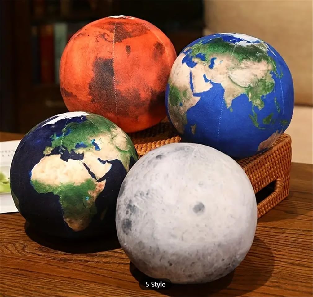 WeightedPlush 10in Blue Earth Planet Plush Pillow, Soft Realistic Mars Moon Sun Stuffed Animal Globe Plushies Toys Learning Science Astronomy Space Solar System Educational Stuffed (Moon)