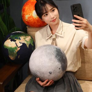 WeightedPlush 10in Blue Earth Planet Plush Pillow, Soft Realistic Mars Moon Sun Stuffed Animal Globe Plushies Toys Learning Science Astronomy Space Solar System Educational Stuffed (Moon)