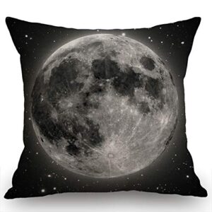 Swono Full Moon with Stars Decorative Cotton Linen Throw Waist Pillow Case Cushion Cover Grey Golden Pillowcase 18x18 Inches