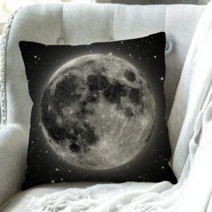 Swono Full Moon with Stars Decorative Cotton Linen Throw Waist Pillow Case Cushion Cover Grey Golden Pillowcase 18x18 Inches