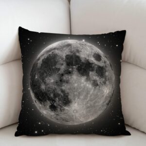 Swono Full Moon with Stars Decorative Cotton Linen Throw Waist Pillow Case Cushion Cover Grey Golden Pillowcase 18x18 Inches