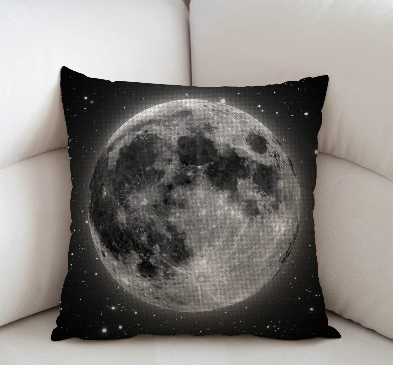 Swono Full Moon with Stars Decorative Cotton Linen Throw Waist Pillow Case Cushion Cover Grey Golden Pillowcase 18x18 Inches