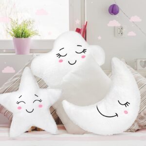 Queekay Cloud Rainbow Sun Moon Star Shaped Pillow 3 Pcs Nursery Stuffed Throw Pillows Kids Cute Cushion Children Soft Plush Pillow for Baby Room Reading Nook Decorations Gift(Moon, Star, Cloud)