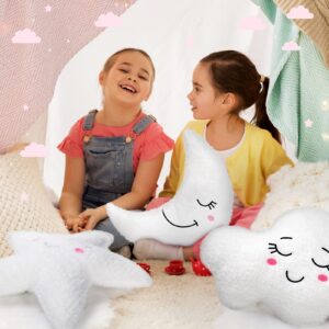 Queekay Cloud Rainbow Sun Moon Star Shaped Pillow 3 Pcs Nursery Stuffed Throw Pillows Kids Cute Cushion Children Soft Plush Pillow for Baby Room Reading Nook Decorations Gift(Moon, Star, Cloud)