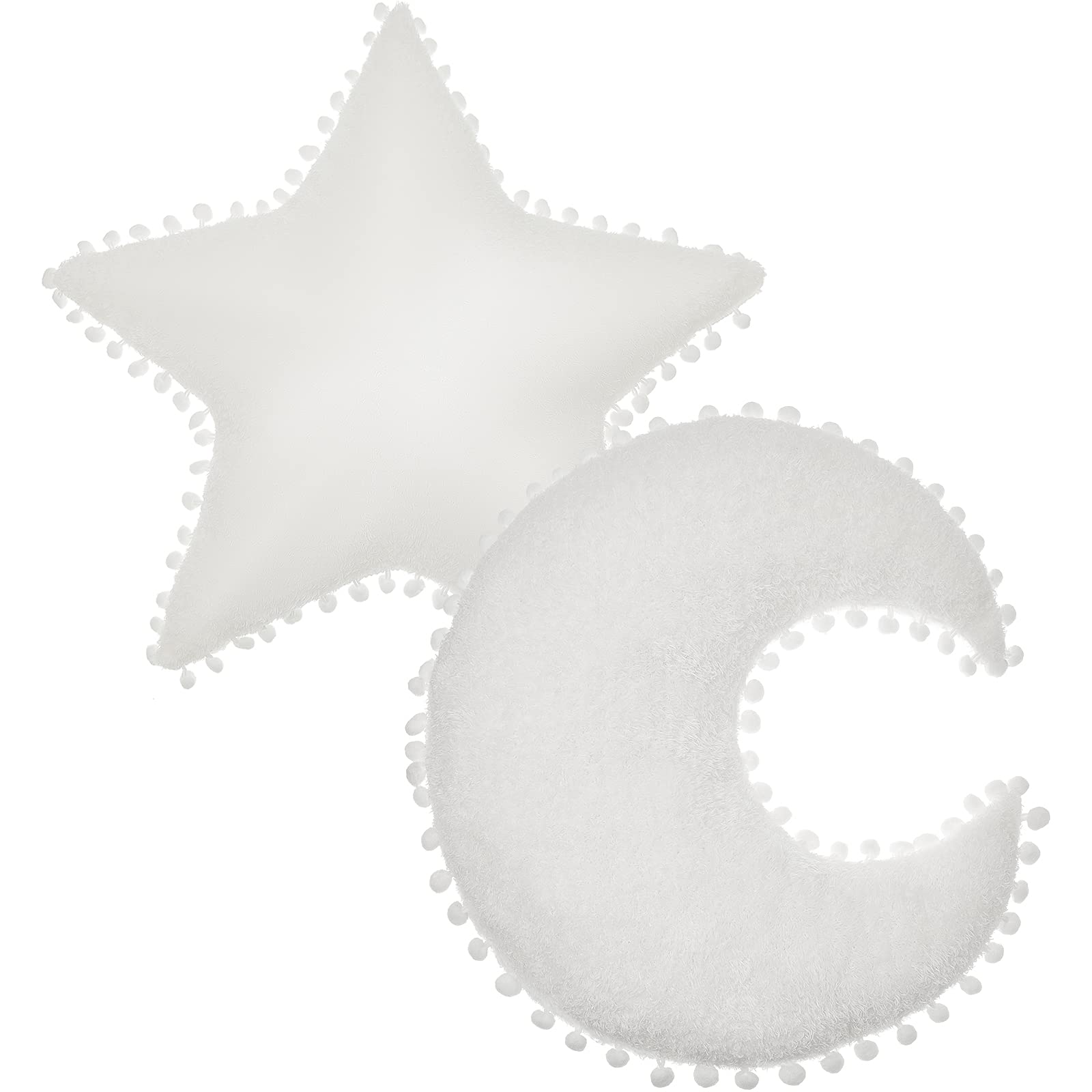 2 Pieces Star Pillow Moon Shaped Pillow Creative Star Moon Plush Pillows Soft Decorative Nursery Pillow Set for Kids Girls Boys Birthday Baby Shower (White)