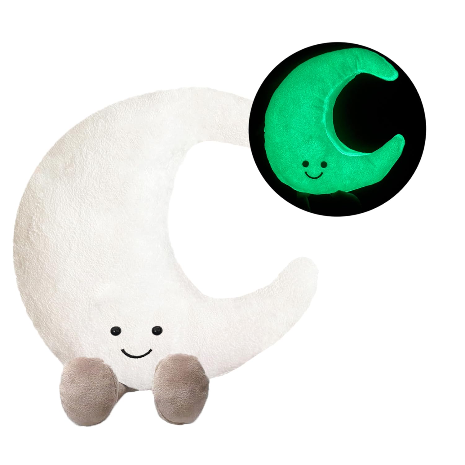 Wahahay Glowing Moon Plush Pillow，Fluorescent Plush Toy, Glow in The Dark Moon Plush, Star Stuffed Doll，All Star Collection Star Man Stuffed Plush