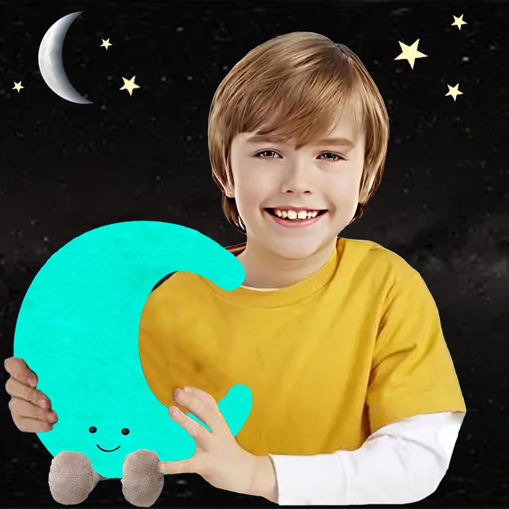 Wahahay Glowing Moon Plush Pillow，Fluorescent Plush Toy, Glow in The Dark Moon Plush, Star Stuffed Doll，All Star Collection Star Man Stuffed Plush