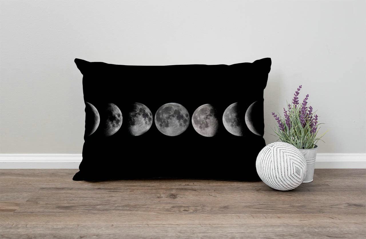 Lumbar Throw Pillow Cover 12x20 Inch Decorative Bedroom Living Room Moon Phases Rectanglar Cushion Case for Bed Sofa Couch