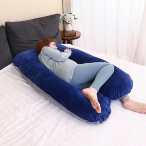 MOON PINE U Shaped Pregnancy Pillow, Maternity Full Body Pillow for Back, Legs and Belly Support, Sleeping Pillow for Pregnant Women and Side Sleepers with Removable Cover (Blue Grey)