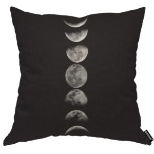 AOYEGO Moon Phases Throw Pillow Cover Lunar Eclipse Dark Night Universe Autumn Astronomy Nature Planet Space Sphere Pillow Case 18x18 Inch Decorative Men Women Room Cushion Cover for Home