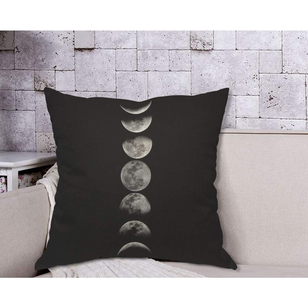 AOYEGO Moon Phases Throw Pillow Cover Lunar Eclipse Dark Night Universe Autumn Astronomy Nature Planet Space Sphere Pillow Case 18x18 Inch Decorative Men Women Room Cushion Cover for Home